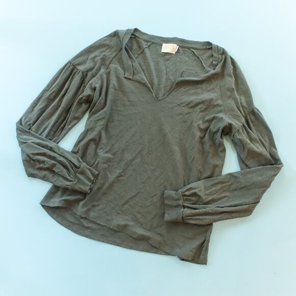 Nation LTD Green Long Sleeve Basic Tee Size Medium Natural 100% Pima Cotton - Picture 1 of 6